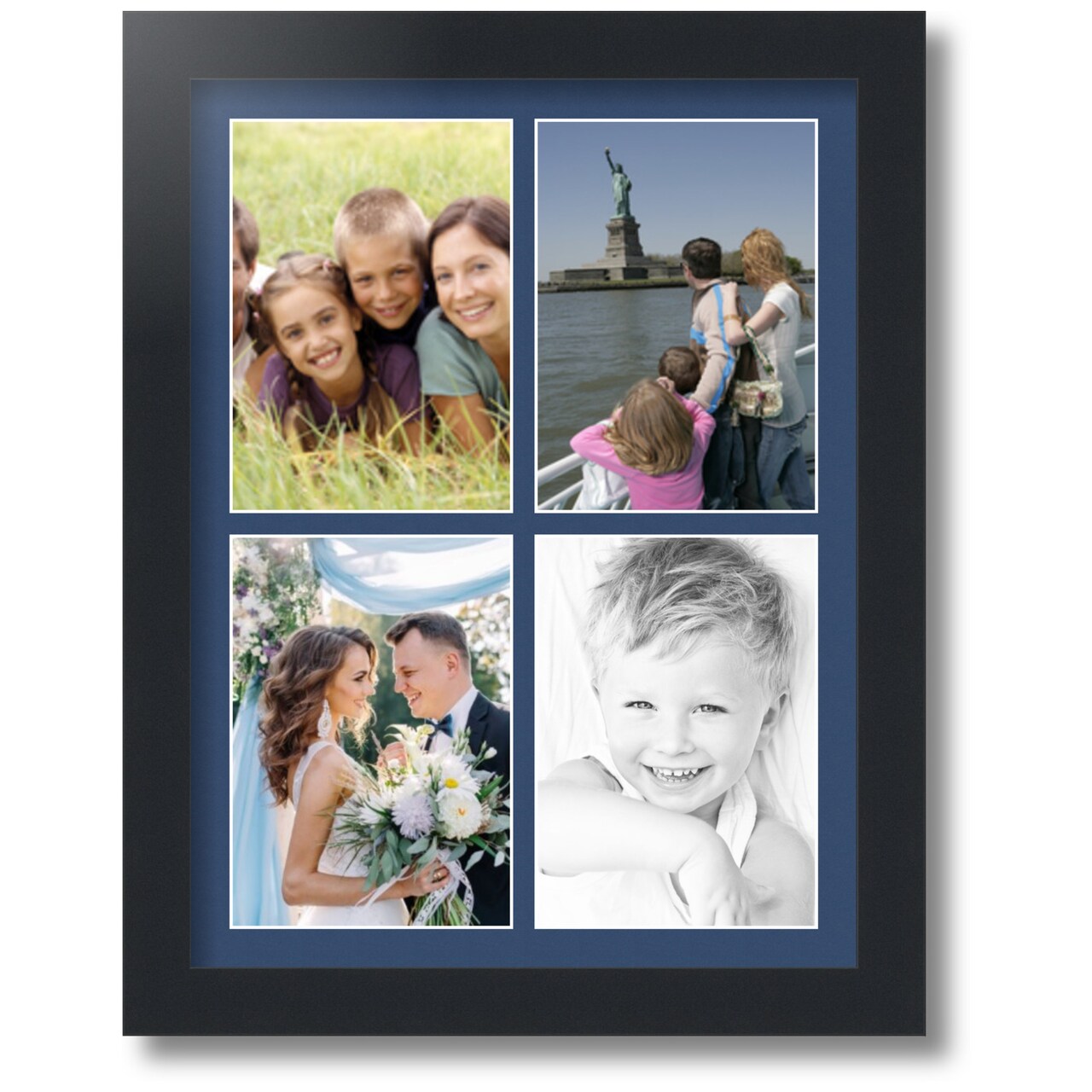 ArtToFrames Collage Photo Picture Frame with 4 - 5x7 inch Openings, Framed in Black with Over 62 Mat Color Options and Regular Glass (CSM-3926-2153)